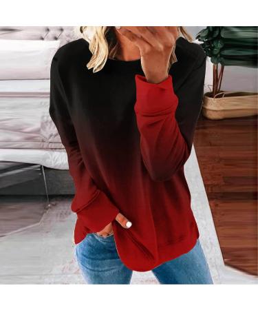 Ganfancp Women's Crewneck Sweatshirt - Winter Lightweight Long Sleeve Pullover Tops in Gradient Print - Comfy Loose Blouse - Wine - Size Large - Buy Online on GoSupps.com