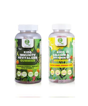 Kids Calcium & Vitamin D Gummy and Immunity Revitalizer Gummies | 60 + 60 Gummies | for Healthy Bones Stronger Teeth Growth and Immune System | Certified Vegan