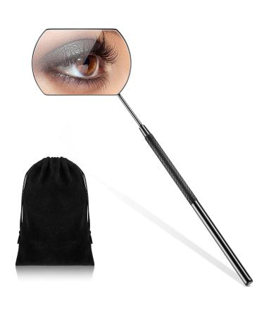 Eyelash Lash Mirror for Eyelash Extensions Eyelash Extension Mirror Large Square Mirror Stainless Steel Eyelash Mirror Lash Tools Beautiful Mirror with Storage Bag (Black)