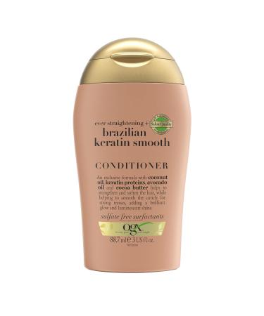 OGX Brazilian Keratin Smooth Conditioner (88 ml) smoothing hair rinsing with Brazilian coconut oil avocado oil cocoa butter and keratin protein sulfate -free