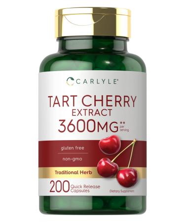 Tart Cherry Extract Capsules  200 Count  Non-GMO and Gluten Free Formula  Traditional Herb Supplement  by Carlyle