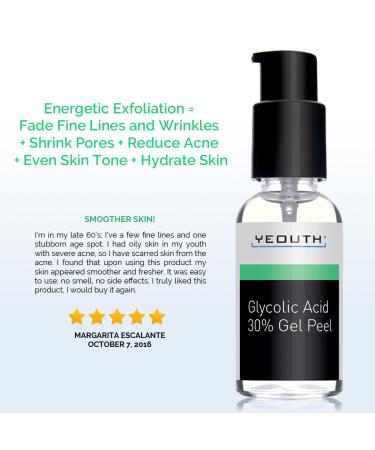 Yeouth Glycolic Acid 30% Gel Peel - Exfoliating Facial Peel | 2 fl oz (60 ml) - Buy Online on GoSupps.com