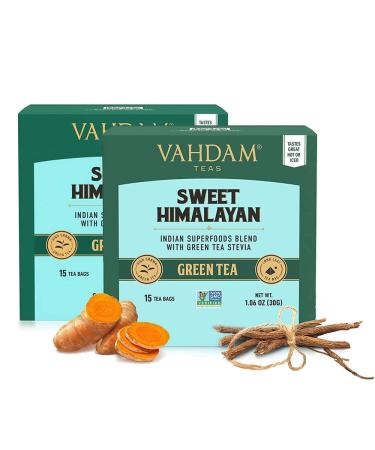 Vahdam sweet Himalaya green tea (30 tea bags) 100 % natural ingredients |Easy to prepare and delicious taste sweet Himalayan green tea 15 pieces (2 -pack)