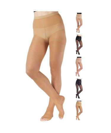 Made in USA - Plus Size Compression Pantyhose for Women 15-20mmHg - Compression Tights 15-20mmHg for Varicose Veins Sclerotherapy Pain Relief - Beige Open Toe 2X-Large - A103OTBE5 XX-Large Beige Open Toe