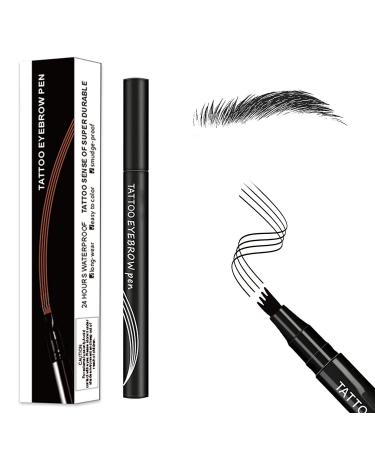 Anjoize Eyebrow Pen  Anjoize 4-Tip Microblade Brow Pen  Eyebrow Makeup  Fine-Stroke  Long Lasting  Waterproof and Smudge-Proof (Black)