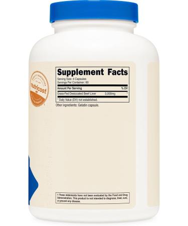 Nutricost Grass Fed Beef Liver Capsules 3000mg - 240 Capsules (750mg Per Cap) | Non-GMO, Gluten Free, Hormone-Free, Pasture-Raised - Buy Online on GoSupps.com