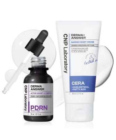 CNP Skin Recovery Duo - PDRN Active Boost Serum & Barrier Reset Cream Smoothing Fine Lines Strengthen Skin Barrier for Dry Sensitive Skin Korean Skin Care