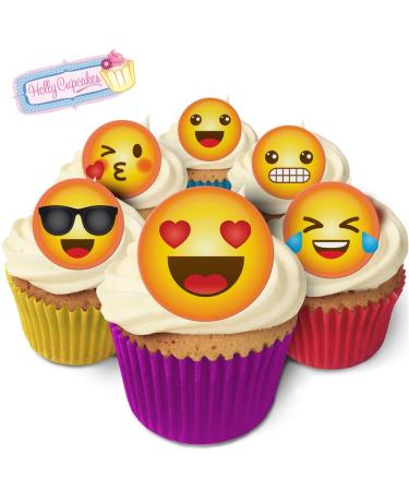 Holly Cupcakes 24 Fabulous Edible Pre-Cut Wafer Cake Toppers: Happy Emojis