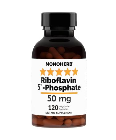 MONOHERB Riboflavin 5'-Phosphate 50 mg - 120 Vegetarian Capsules - Bioactive Vitamin B2 120 Count (Pack of 1)