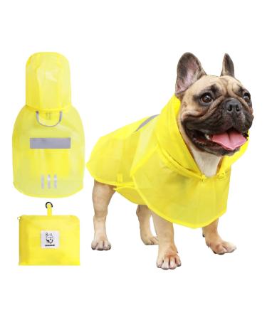 iChoue Dog Raincoats, Packable Rain Coats, Lightweight Rain Jacket with Reflective Straps, Adjustable Poncho for Medium Dog French English Bulldog Pug Terrier (Yellow, Medium) Medium (Pack of 1) Yellow
