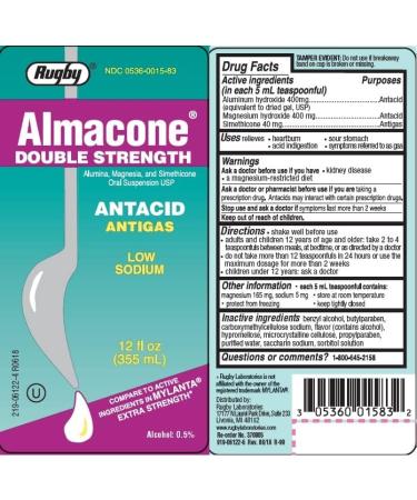 Rugby Almacone Double Strength Antacid Antigas Oral Suspension - 12 Fl Oz - Buy Online on GoSupps.com