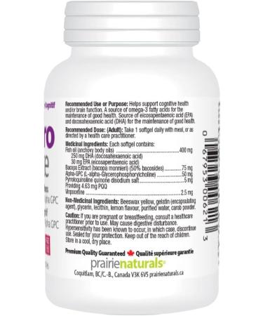 Prairie Naturals Neuro Force with PQQ Bacopa and Alpha GPC Softgel - 60 Count Unflavored 60 count (Pack of 1) - Buy Online on GoSupps.com