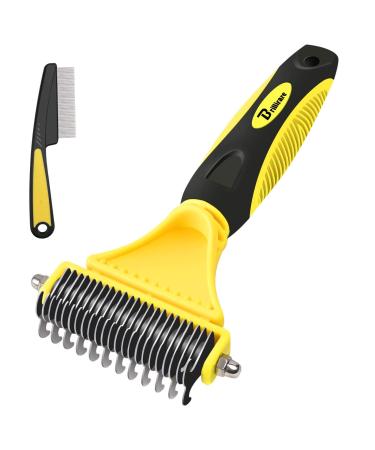 BRILLIRARE Dematting Tool+Free Stainless-Steel Comb, Pet Grooming Tool, 2 Sided Undercoat Blade Rake for Cat&Dog, Deshedding Brush for Easy Mats&Tangles Removing, No More Nasty Shedding/Flying Hair