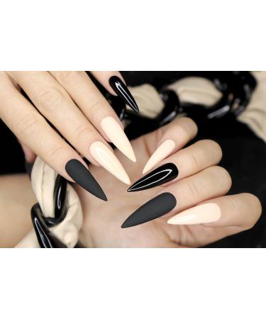 Shop 24Pcs Almond Press on Nails - Long Stiletto Faux Nails Pink Ombre Acrylic with Gold Star Designs - Cute Summer Nails for Women - Buy Online on GoSupps.com