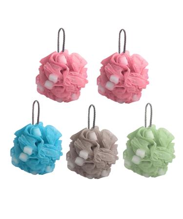 Healeved 5pcs Sponge Bath Ball Exfoliating Sponge Shower Ball for Baby Child or Adult Household Bathing Shower Loofah Bath Sponge Mesh Shower Ball Sponge Shower Balls Super Soft Scrubber