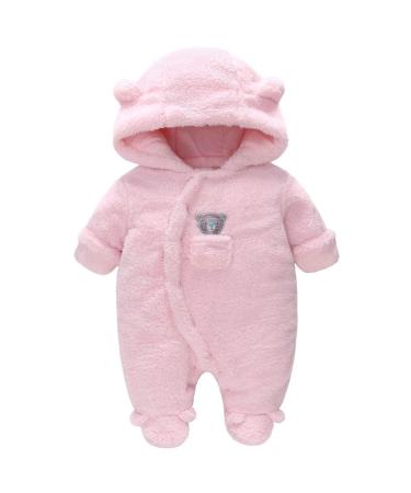 Baby Winter Snowsuit Baby Rompers Boy and Girl One-Piece Suit with Hood Toddler Outerwear Snowsuit Set Thick and Warm Pink 0-3 Months