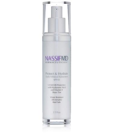 NassifMD Protect & Hydrate Mineral Sunscreen SPF44  Tinted SunScreen for Face  Titanium Oxide and Zinc Oxide Sunscreen  Sun Block UVA/UVB Protection  Face Sunscreen Moisturize with Hyaluronic Acid 2.1oz