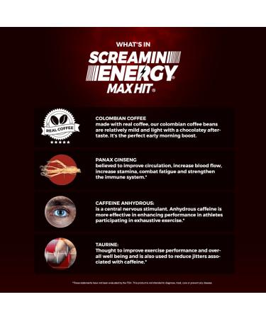 Screamin Energy Max Hit - 24 Ct Maximum Strength Energy Shot with Ginseng, Caffeine & Coffee Mocha - Buy Online on GoSupps.com