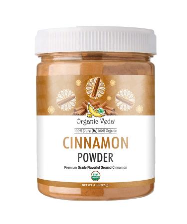 Organic Veda Cinnamon Powder  100% Pure & Organic Ground Cinnamon Made from Raw Whole Premium Cinnamon Bark - Flavorful Spice for Cooking, Baking, Coffee, & Tea  8 oz