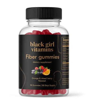 Black Girl Vitamins - Fiber Gummies - Prebiotic for Gut Health & Bloat Relief - Supports Digestion Regularity & Microbiome Balance - Vegan Gluten-Free Halal (Orange & Mixed Berry 30 Day Supply)