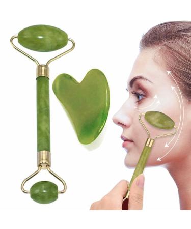 Jade Roller and Sha Green Jade Roller for Face - Facial Roller Facial Tools Face Roller and Sha Facial Tool Decrease Puffiness Soothe Tense Regain Youthful Luster Zukpumne
