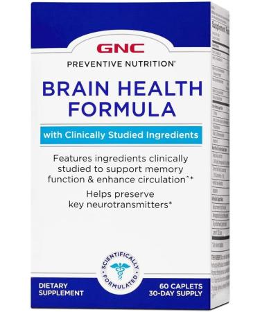 GNC Preventive Nutrition Brain Health Formula, 60 Caplets, Supports Memory Function and Enhances Circulation