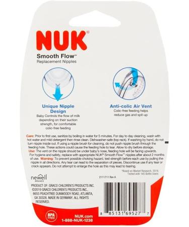 NUK Smooth Flow Nipples (2 pack) (6+ month) Clear - Buy Online on GoSupps.com
