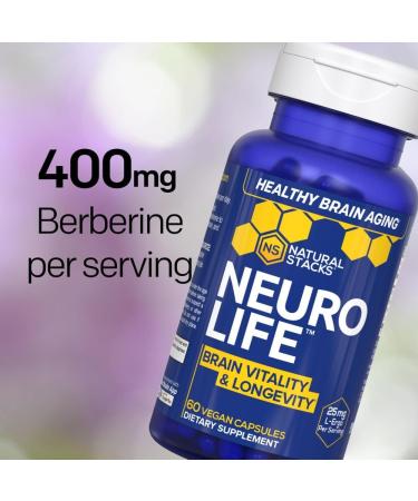 NeuroLife Longevity Supplement - 500mg Taurine & 400mg Berberine Supplement - Clinically Tested MitoPrime L-Ergothioneine - Brain Support for Cognitive Vitality - 60 Berberine Capsules 60 Count (Pack of 1) - Buy Online on GoSupps.com