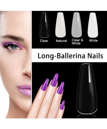 Long Ballerina Acrylic Nail Tips - 500 Transparent False Nails 10 Sizes DIY Nail Art for Women & Girls - Buy Online on GoSupps.com