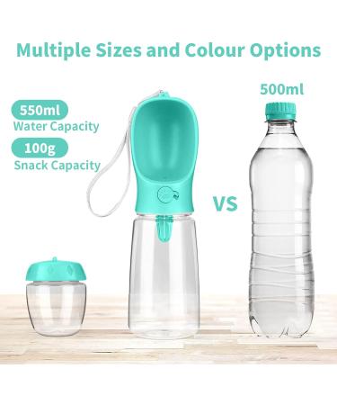 Myowell Portable Dog Water Bottle - 550ml with 100g Food Cup for Large & Small Dogs - Leakproof & Travel-Friendly (Blue) - Buy Online on GoSupps.com