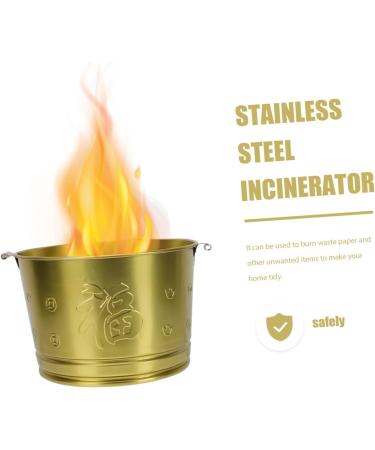 BESPORTBLE 1pc Burn Use Incinerator Sacrificial Traditional Burning Chinese Stainless Bucket Paper Golden - Buy Online on GoSupps.com