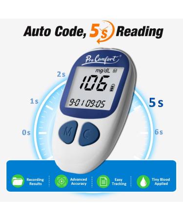 Pro Comfort Blood Glucose Monitor Kit - 100 Test Strips - 100 Lancets - for Diabetes Care - Buy Online on GoSupps.com