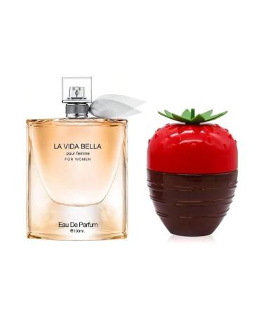 Women's Perfume La Vida Bella& Strawberry Combo Set Eau De Parfum Long Lasting Fragrance 3.4 Fl Oz Spray Each for Daily Used la vida bella&Strawberry