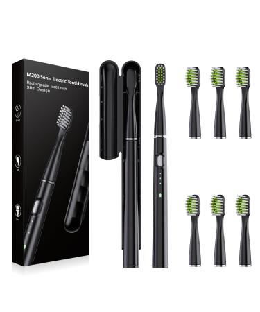SARMOCARE Electric Toothbrush for Adults and Kids Toothbrush Electric 40000 VPM 2 Minitues Timer with Slim Travel Case 6 Brush Head Waterproof Rechargeable Sonic Electric Toothbrush-Black
