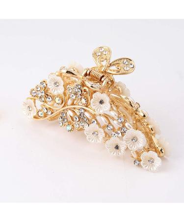 Elegant Gold Hollow Metal Carving Hair Clip with Imitation Pearls & Rhinestones | Retro Jaw Clamp for Women - Buy Online on GoSupps.com