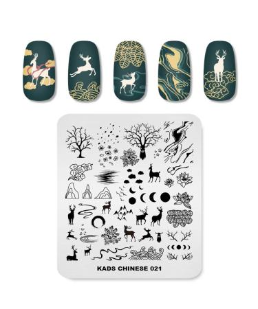 Professional nail art stamp plate with chinese style old legend sika deer tree pattern for manicure diy picture print nail design nail art transfer tools CN021