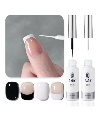 GAOY Gel Nail Polish Art Liner Set 2 Classic Colors Black White for Nail Paint Design with Thin Brush DIY French Manicure and Pedicure at Home White Black