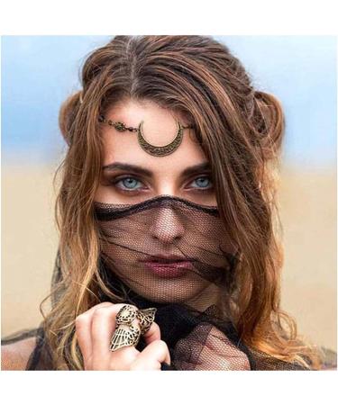 Yalice Boho Crescent Moon Head Chain | Vintage Crystal Hair Accessory for Women and Girls | Bronze-1 - Buy Online on GoSupps.com