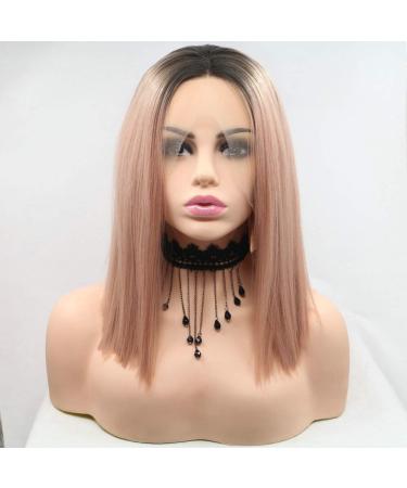 Buy Serenewewig 35.6 cm Short Bob Wig - Ombre-Rose Gold Synthetic Lace Front for Women | Pastel Pink Heating Adhesive | Perfect Bob Haircut - Buy Online on GoSupps.com