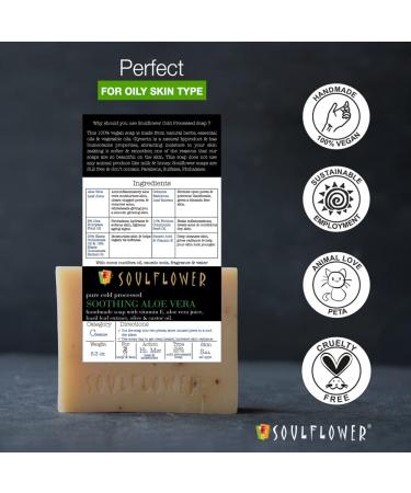 Soulflower Organic Aloe Vera Handmade Bar Soap for Face, Skin & Body - 5.3oz (Pack of 2) | Cool Fresh Aloe Juice | Vegan & Cruelty-Free - Buy Online on GoSupps.com