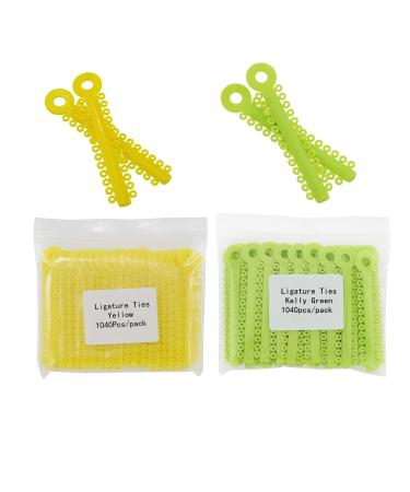 Orthodontic Ligature Ties Braces Dental O-ring Elastics Rubber Bands 2080Pcs 2Packs (Yellow+Kelly green)