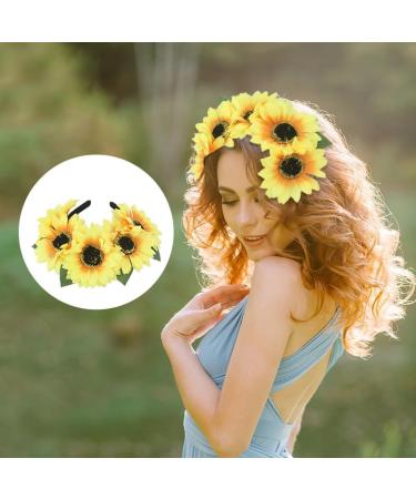 Miaija 2Pieces Sunflower Headband Stretch Floral Hair Clips Party Festival Womens Headbands Flower Hair Accessories for Girls Brides Ladies - Buy Online on GoSupps.com
