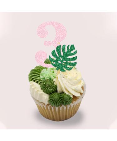 Safari Wild Three Cupcake Topper 3rd Birthday Party Decoration For Girl Jungle Glitter Tropical Leaf Food Picks Pink 3 - Buy Online on GoSupps.com