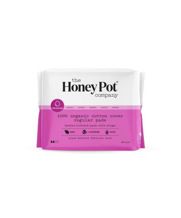 The Honey Pot Company - Regular Flow Pads with Wings - Organic Pads for Women - Herbal Infused w/Essential Oils for Cooling Effect Cotton Cover & Ultra-Absorbent Pulp Core - Feminine Care - 20 ct