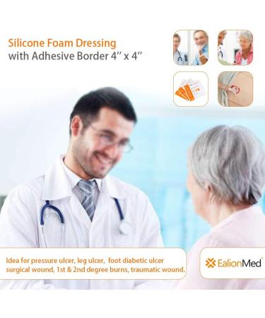 EalionMed Silicone Foam Dressing 4''x4'' 10 Pack - Painless Removal, High Absorbency Wound Bandage for Bed Sores, Leg Ulcers, Diabetic Ulcers - 10 Count - Buy Online on GoSupps.com