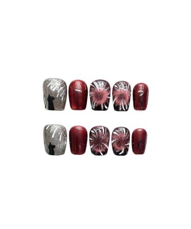 10Pcs Cat Eye Handmade Press On Nails with Gradient Design False Nails Full Cover Ballerina Wearable Artificial Nail Tips (Color : 8 Size : M)