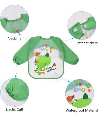 Vicloon 4 Pcs Baby Waterproof Sleeved Bibs - Unisex Feeding Apron for Infant/Toddler 6 Months to 3 Years - Blue/Green - Buy Online on GoSupps.com