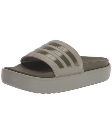 adidas Women's Adilette Platform Slide Sandal 7 Silver Pebble/Olive Strata/Silver Pebble