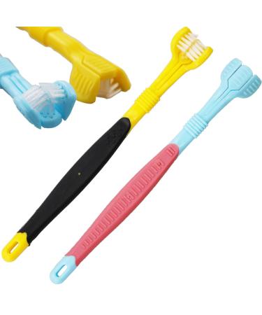 2Pcs 3 Sided Autism Toothbrush 3 Bristle Toothbrush Three Bristle Travel Toothbrush Wrap Around for Adult Kid Teeth Care Large Angle Soft Complete Teeth and Gum-Care Deep Cleaning Each Tooth