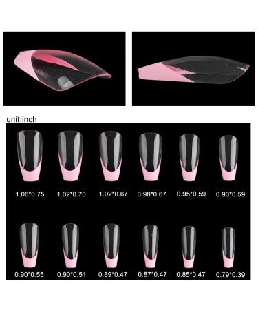 Buy French Tip Press On Nails - Pink Coffin Short Stick On Nails | Y2K Design Full Cover Soft Gel Tips - 12 Sizes Available - Buy Online on GoSupps.com